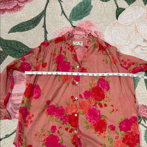 Vibrant Floral cotton Button-Up Blouse - Picture 2 of 2